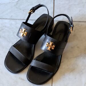 Tory Burch Black Sandals with Gold Logo